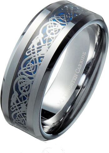 6 or 8mm Celtic Dragon Ring Various Design Colors and Plating Tungsten Carbide Comfort Fit Wedding Band in Saudi Arabia