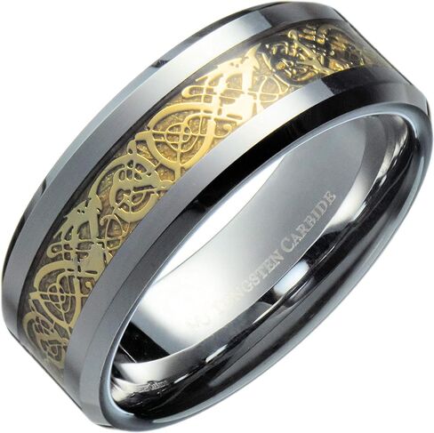 6 or 8mm Celtic Dragon Ring Various Design Colors and Plating Tungsten Carbide Comfort Fit Wedding Band in Saudi Arabia