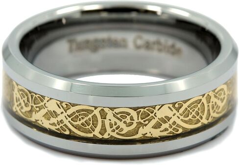 6 or 8mm Celtic Dragon Ring Various Design Colors and Plating Tungsten Carbide Comfort Fit Wedding Band in Saudi Arabia