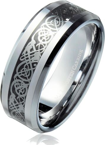 6 or 8mm Celtic Dragon Ring Various Design Colors and Plating Tungsten Carbide Comfort Fit Wedding Band in Saudi Arabia