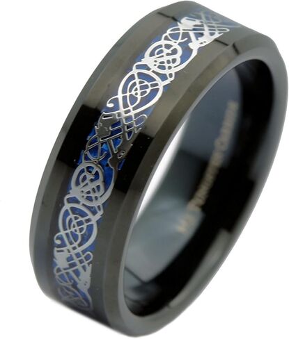 6 or 8mm Celtic Dragon Ring Various Design Colors and Plating Tungsten Carbide Comfort Fit Wedding Band in Saudi Arabia
