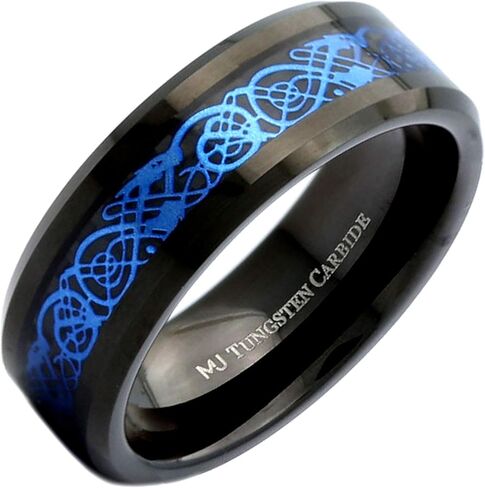 6 or 8mm Celtic Dragon Ring Various Design Colors and Plating Tungsten Carbide Comfort Fit Wedding Band in Saudi Arabia
