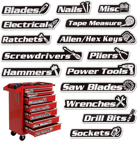 ملصقات صندوق الأدوات المغناطيسية - 15 عبوة، ملصقات صندوق الأدوات المغناطيسية القابلة لإعادة الاستخدام مناسبة لتنظيم المرآب وخزائن الأدوات والعربات الميكانيكية in Kuwait