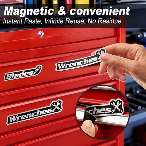ملصقات صندوق الأدوات المغناطيسية - 15 عبوة، ملصقات صندوق الأدوات المغناطيسية القابلة لإعادة الاستخدام مناسبة لتنظيم المرآب وخزائن الأدوات والعربات الميكانيكية in Kuwait