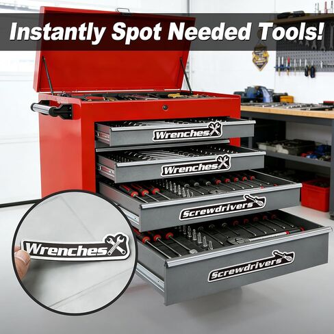 ملصقات صندوق الأدوات المغناطيسية - 15 عبوة، ملصقات صندوق الأدوات المغناطيسية القابلة لإعادة الاستخدام مناسبة لتنظيم المرآب وخزائن الأدوات والعربات الميكانيكية in Kuwait