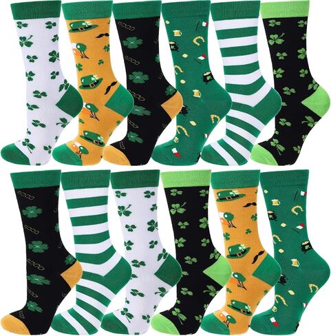 Funtery 12 Pairs St. Patrick's Day Easter Socks for Women Men Heart Shamrocks St Patrick's Day Gifts for Coworkers Friends in Saudi Arabia