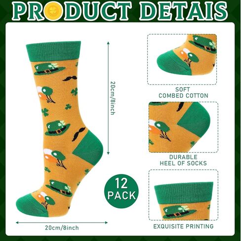 Funtery 12 Pairs St. Patrick's Day Easter Socks for Women Men Heart Shamrocks St Patrick's Day Gifts for Coworkers Friends in Saudi Arabia