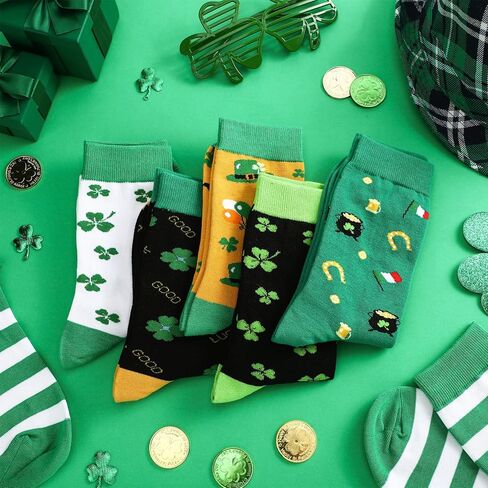 Funtery 12 Pairs St. Patrick's Day Easter Socks for Women Men Heart Shamrocks St Patrick's Day Gifts for Coworkers Friends in Saudi Arabia