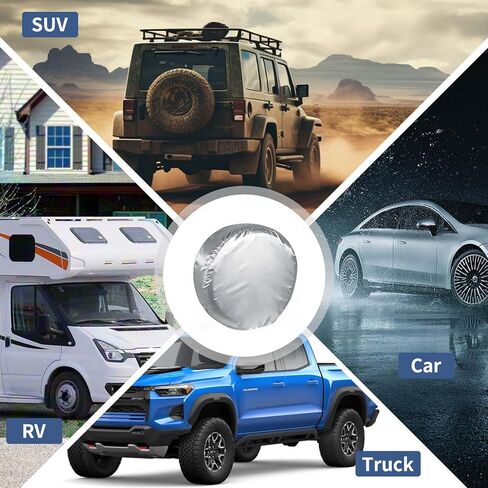 4 أغطية إطارات RV، أغطية عجلات مقاومة للماء والأشعة فوق البنفسجية مع خطافات مقاومة للرياح للمقطورة والتخييم والشاحنات وسيارات الدفع الرباعي والمزيد - تناسب القطر الإجمالي للإطارات 30 بوصة - 32 بوصة/80 سم - (فضي-L) in Saudi Arabia