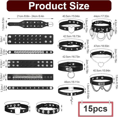 Black Punk Goth Choker Necklace & Spiked Studded Bracelets Set, 9 Adjustable PU Leather Collars & 6 Rivet Spiked Cuffs, Gothic Rock Metal Wristband for Daily Wear Cosplay Festival in Saudi Arabia