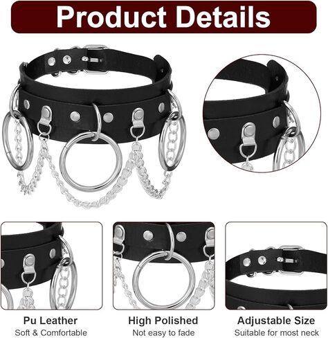 Black Punk Goth Choker Necklace & Spiked Studded Bracelets Set, 9 Adjustable PU Leather Collars & 6 Rivet Spiked Cuffs, Gothic Rock Metal Wristband for Daily Wear Cosplay Festival in Saudi Arabia