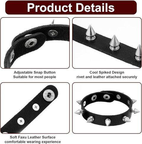 Black Punk Goth Choker Necklace & Spiked Studded Bracelets Set, 9 Adjustable PU Leather Collars & 6 Rivet Spiked Cuffs, Gothic Rock Metal Wristband for Daily Wear Cosplay Festival in Saudi Arabia