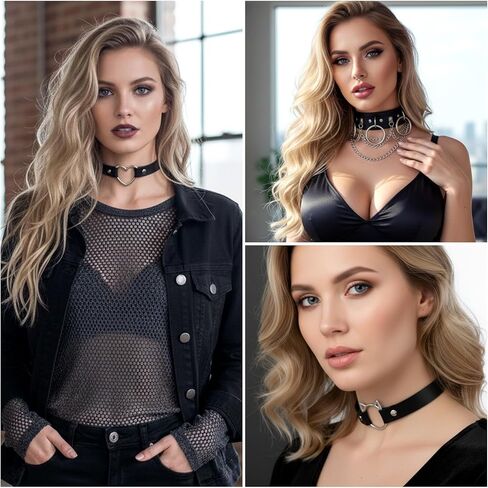 Black Punk Goth Choker Necklace & Spiked Studded Bracelets Set, 9 Adjustable PU Leather Collars & 6 Rivet Spiked Cuffs, Gothic Rock Metal Wristband for Daily Wear Cosplay Festival in Saudi Arabia