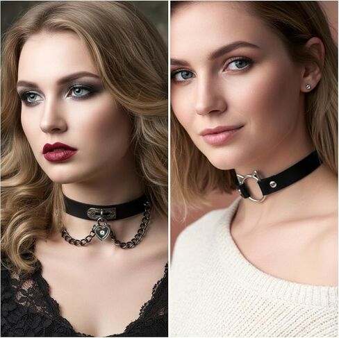 Black Punk Goth Choker Necklace & Spiked Studded Bracelets Set, 9 Adjustable PU Leather Collars & 6 Rivet Spiked Cuffs, Gothic Rock Metal Wristband for Daily Wear Cosplay Festival in Saudi Arabia