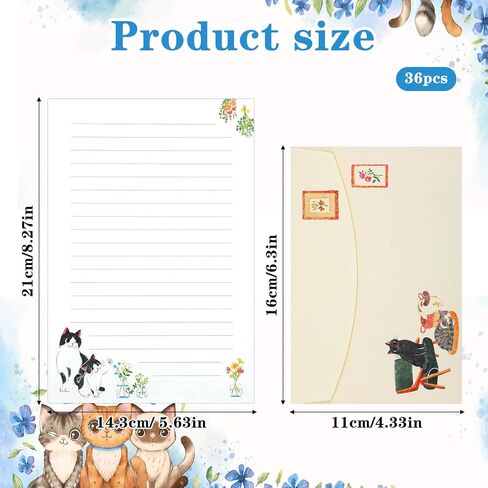 36 Piece Vintage Cat Stationery Set with Envelopes, Cute Lined Writing Paper for Invitations, Holiday Cards, Party Decor - Leisurely Life & Cat Cafe Themed (24 Cards, 12 Envelopes) in Saudi Arabia