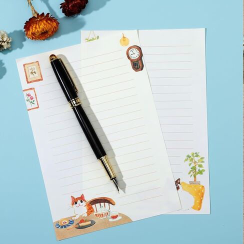 36 Piece Vintage Cat Stationery Set with Envelopes, Cute Lined Writing Paper for Invitations, Holiday Cards, Party Decor - Leisurely Life & Cat Cafe Themed (24 Cards, 12 Envelopes) in Saudi Arabia