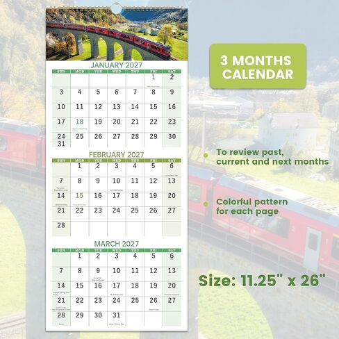 2024 Wall Calendar - 12 Monthly Wall Calendar 2024, 12" x 17", Jan. 2024 - Dec. 2024, Vertical Layout Hanging Calendar, Sturdy Twin-Wire Binding, Hanging Hook, Large Blocks and Julian Dates in Kuwait