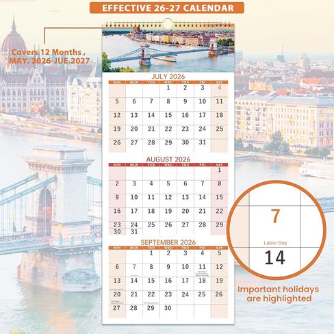 2024 Wall Calendar - 12 Monthly Wall Calendar 2024, 12" x 17", Jan. 2024 - Dec. 2024, Vertical Layout Hanging Calendar, Sturdy Twin-Wire Binding, Hanging Hook, Large Blocks and Julian Dates in Kuwait