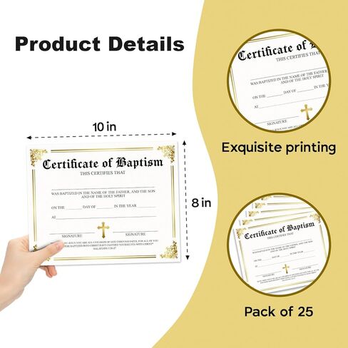 25 شهادة معمودية للكنيسة، شهادة تكريس الطفل، شهادات تكريس الطفل، هدايا تعميد الطفل للأولاد والبنات، 8 × 10 بوصة ذهبي -06 in Kuwait
