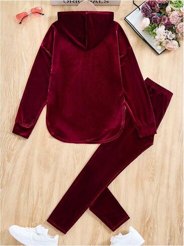 Girl's 2 Piece Outfits Velvet Letter Embossed Hoodie Leggings Pants Casual Matching Sets in Saudi Arabia