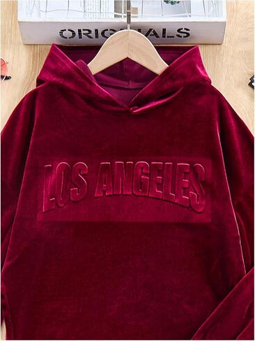 Girl's 2 Piece Outfits Velvet Letter Embossed Hoodie Leggings Pants Casual Matching Sets in Saudi Arabia