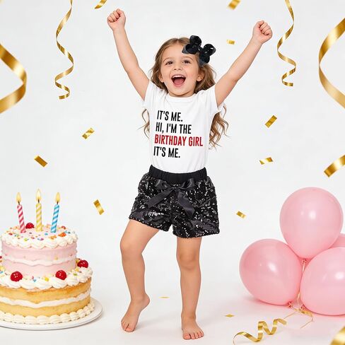 Girls Birthday Outfits Its Me Hi Im The Birthday Girl Shirt Sequin Shorts Set with Headband & Sash 2-8 Years in Saudi Arabia