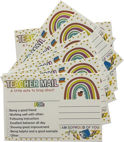 ملاحظات بريد المعلم، 100 حزمة من بطاقات السلوك الإيجابي بتصميم قوس قزح، 3.6 × 2.5 بوصة يجب أن يمتلكها المعلم لمكافأة إدارة السلوك الإيجابي في الفصول الدراسية الابتدائية in Kuwait