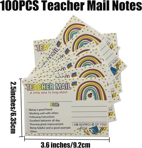 ملاحظات بريد المعلم، 100 حزمة من بطاقات السلوك الإيجابي بتصميم قوس قزح، 3.6 × 2.5 بوصة يجب أن يمتلكها المعلم لمكافأة إدارة السلوك الإيجابي في الفصول الدراسية الابتدائية in Kuwait