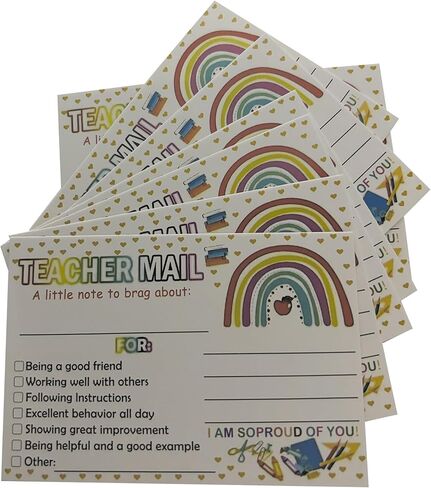 ملاحظات بريد المعلم، 100 حزمة من بطاقات السلوك الإيجابي بتصميم قوس قزح، 3.6 × 2.5 بوصة يجب أن يمتلكها المعلم لمكافأة إدارة السلوك الإيجابي في الفصول الدراسية الابتدائية in Kuwait