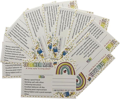 ملاحظات بريد المعلم، 100 حزمة من بطاقات السلوك الإيجابي بتصميم قوس قزح، 3.6 × 2.5 بوصة يجب أن يمتلكها المعلم لمكافأة إدارة السلوك الإيجابي في الفصول الدراسية الابتدائية in Kuwait