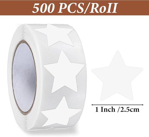 بكرة ملصقات النجوم البيضاء، 500 قطعة من ملصقات النجوم الصغيرة مقاس 1 بوصة ملصقات نجوم ذاتية اللصق، ملصقات نجوم قابلة للإزالة مقاومة للماء لمكافأة الأطفال والحرف التجارية للمعلمين in Kuwait