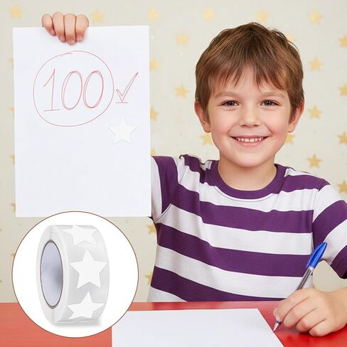 بكرة ملصقات النجوم البيضاء، 500 قطعة من ملصقات النجوم الصغيرة مقاس 1 بوصة ملصقات نجوم ذاتية اللصق، ملصقات نجوم قابلة للإزالة مقاومة للماء لمكافأة الأطفال والحرف التجارية للمعلمين in Kuwait