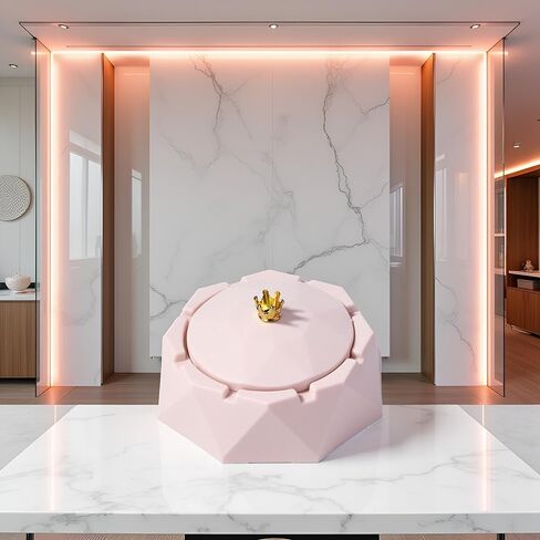 منفضة سجائر من الفولاذ المقاوم للصدأ على شكل تاج وردي مع أغطية، مقاومة للرياح، حامل رماد للمدخنين، صينية رماد للتدخين على سطح المكتب للمنزل، ديكور المكتب، لمسات ديكور المنزل in Kuwait