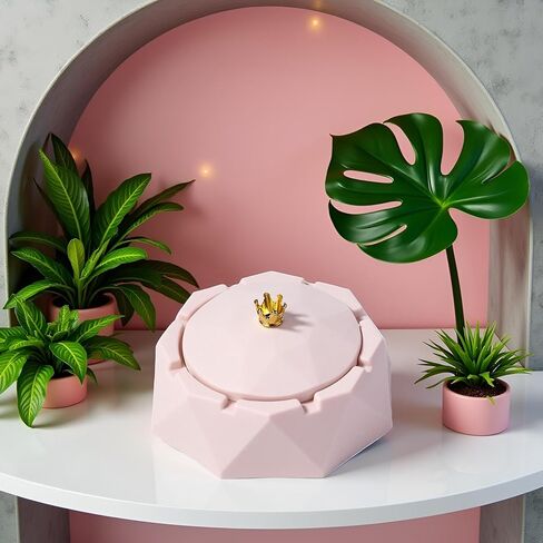 منفضة سجائر من الفولاذ المقاوم للصدأ على شكل تاج وردي مع أغطية، مقاومة للرياح، حامل رماد للمدخنين، صينية رماد للتدخين على سطح المكتب للمنزل، ديكور المكتب، لمسات ديكور المنزل in Kuwait