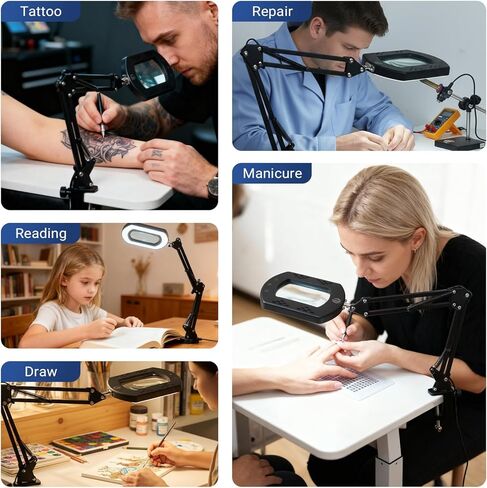 LIWEGHT 15x Square Magnifying Glass with Light and Stand, 5 Color Stepless Dimmable 2-in-1 Magnifier Desk Lamp & Clamp, Hands-Free Magnifying Glass for Reading Craft Work (Timer Function) in Saudi Arabia