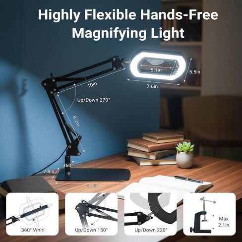 LIWEGHT 15x Square Magnifying Glass with Light and Stand, 5 Color Stepless Dimmable 2-in-1 Magnifier Desk Lamp & Clamp, Hands-Free Magnifying Glass for Reading Craft Work (Timer Function) in Saudi Arabia
