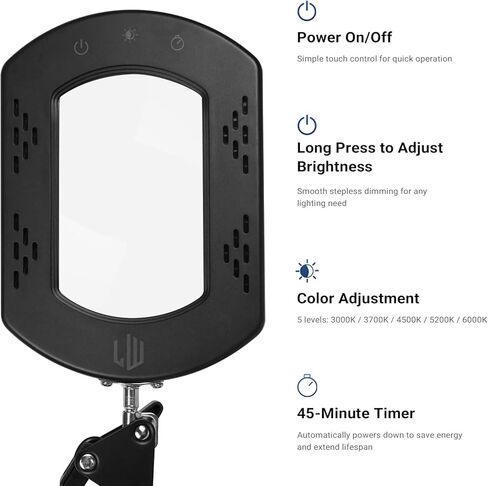 LIWEGHT 15x Square Magnifying Glass with Light and Stand, 5 Color Stepless Dimmable 2-in-1 Magnifier Desk Lamp & Clamp, Hands-Free Magnifying Glass for Reading Craft Work (Timer Function) in Saudi Arabia