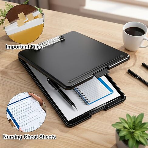 SHENLIU 7 Pcs Clipboard with Storage Bulks, 9.5 x 13.5 Inch Black Plastic Foldable Nursing Clipboard with Low Profile Clip for Home Office Utility Medical Personnel Large Capacity in Saudi Arabia