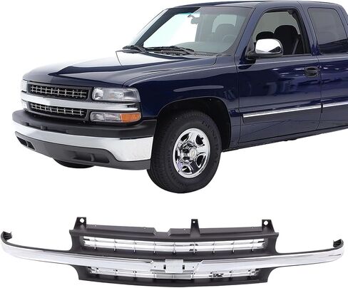 Perfit Liner Front Grille Grill Chrome Black Compatible with 1999-2002 Chevrolet Silverado 1500 2500 & 2000-2006 Suburban 1500 2500 Tahoe Fits GM1200424 15764313 in Saudi Arabia