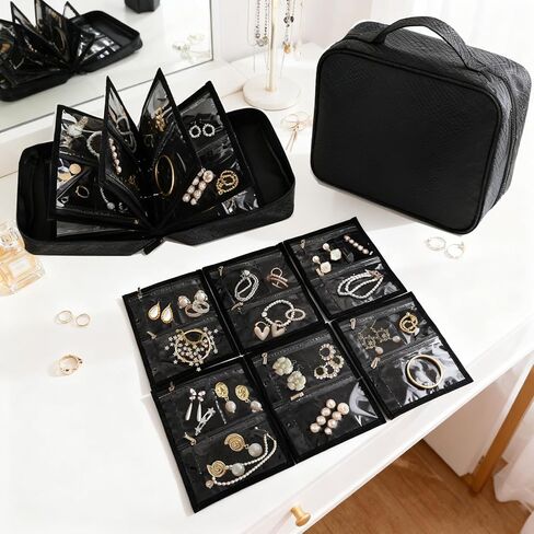 Greenfeather Anti-Tarnish Travel Jewelry Organizer Book Large Capacity Foldable Jewelry Box Jewelry Storage Black Travel for Women Earrings, Rings, Necklace, Bracelet 36 compartments organizer in Saudi Arabia