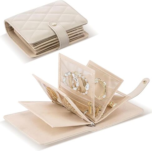 Velvet Travel Jewelry Organizer Book with Zipper Pouches – Anti-Tarnish, Scratch-Proof Jewelry Storage for Rings, Necklaces, Earrings, Bracelets – Portable Soft Case for Women (White) in Kuwait