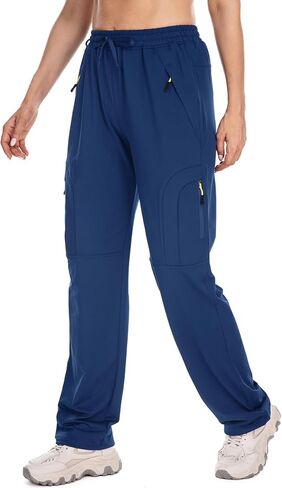 Toomett Women's Fleece Lined Sweatpants Straight Leg Pants Hiking Running Winter Thermal Joggers with Zipper Pockets,6607 Navy,XXL in Kuwait