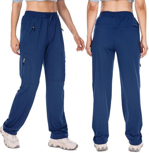 Toomett Women's Fleece Lined Sweatpants Straight Leg Pants Hiking Running Winter Thermal Joggers with Zipper Pockets,6607 Navy,XXL in Kuwait