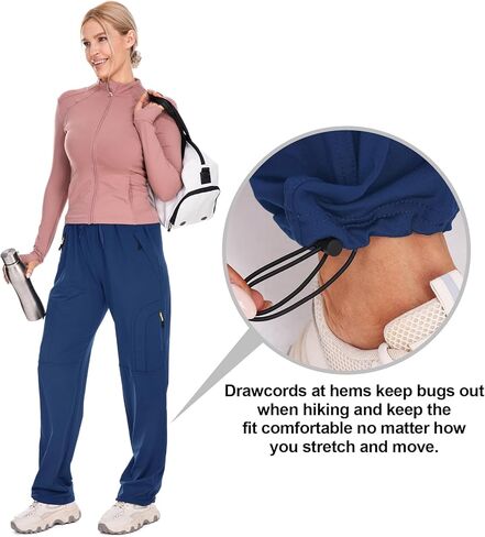 Toomett Women's Fleece Lined Sweatpants Straight Leg Pants Hiking Running Winter Thermal Joggers with Zipper Pockets,6607 Navy,XXL in Kuwait