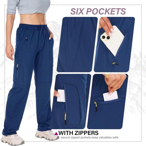 Toomett Women's Fleece Lined Sweatpants Straight Leg Pants Hiking Running Winter Thermal Joggers with Zipper Pockets,6607 Navy,XXL in Kuwait