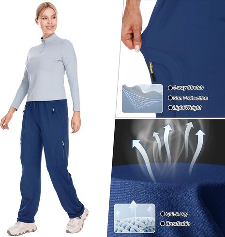 Toomett Women's Fleece Lined Sweatpants Straight Leg Pants Hiking Running Winter Thermal Joggers with Zipper Pockets,6607 Navy,XXL in Kuwait