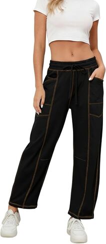 Womens Casual Wide Leg Pants Workout Baggy Barrel Lounge Drawstring Sweatpants with Pockets in Saudi Arabia