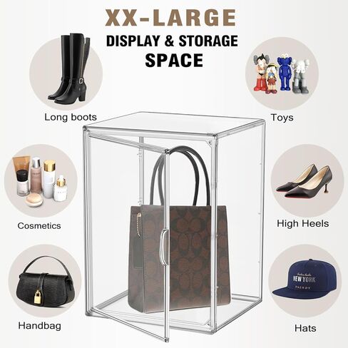 2 حزمة، 1 قطعة منظم تخزين المحفظة 1 قطعة XX-Large طويل القامة صندوق تخزين الاكريليك حقيبة عرض حقيبة خزانة صناديق تخزين للأحذية، والأحذية، وحقيبة كبيرة، وحقيبة الظهر، والمقتنيات، ومستحضرات التجميل in Kuwait