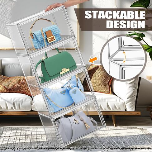 2 حزمة، 1 قطعة منظم تخزين المحفظة 1 قطعة XX-Large طويل القامة صندوق تخزين الاكريليك حقيبة عرض حقيبة خزانة صناديق تخزين للأحذية، والأحذية، وحقيبة كبيرة، وحقيبة الظهر، والمقتنيات، ومستحضرات التجميل in Kuwait