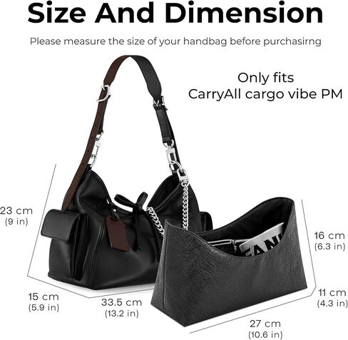 Purse Organizer Insert for LV Carryall Cargo Vibe PM Handbag, Custom Fit Inside Premium Lightweight Water Resistant Purse Insert with Zipper(Matte Black) in Saudi Arabia